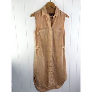 Anthro LEVEL 99 Tan Tencel Button Down Sleeveless Shirt Dress Sz S $112